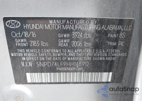 2017 Hyundai Elantra Se из США, поврежденный, VIN 5NPD74LF9HH148912